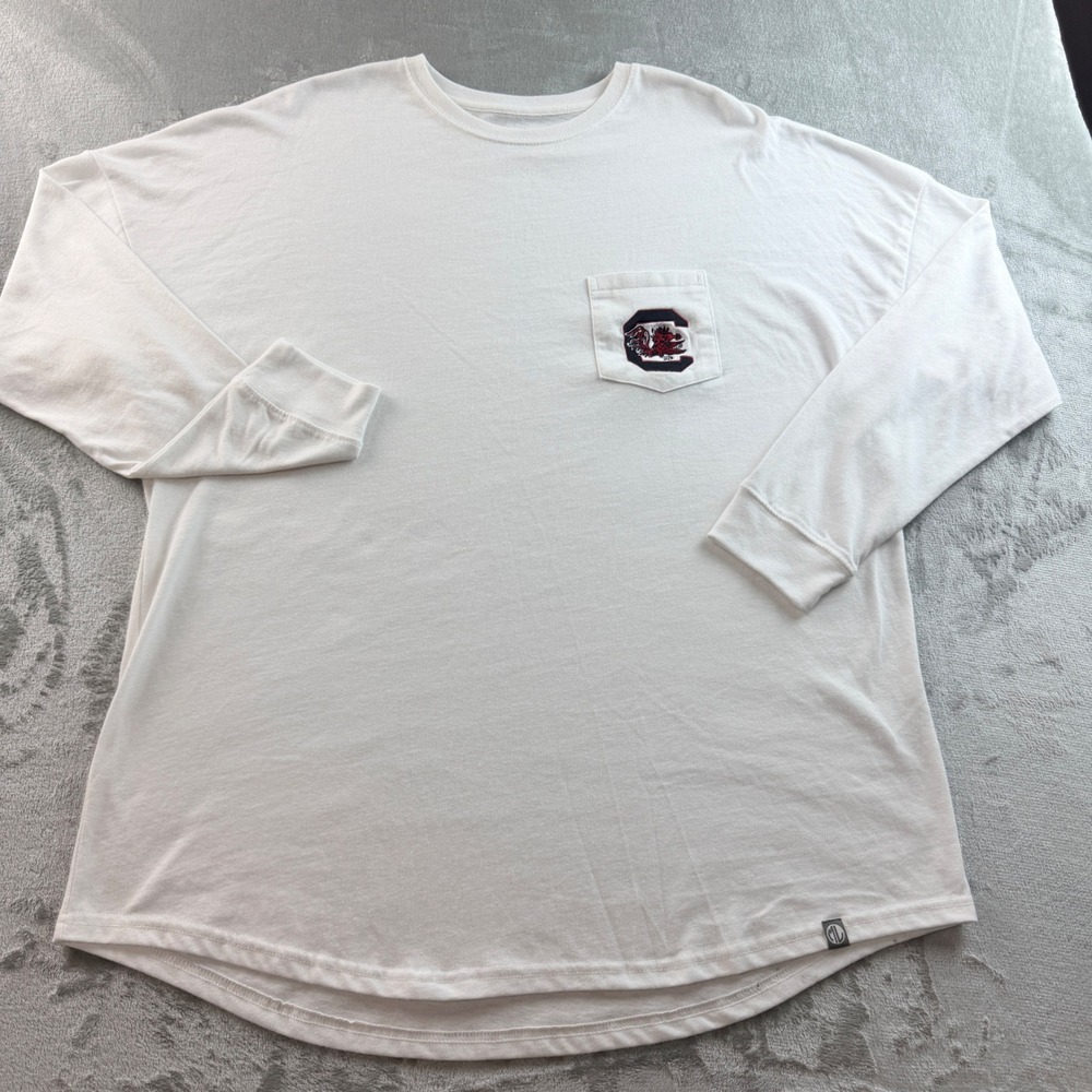 Marleylilly South Carolina Gamecocks Long Sleeve Pocket Shirt White Women's L/XL